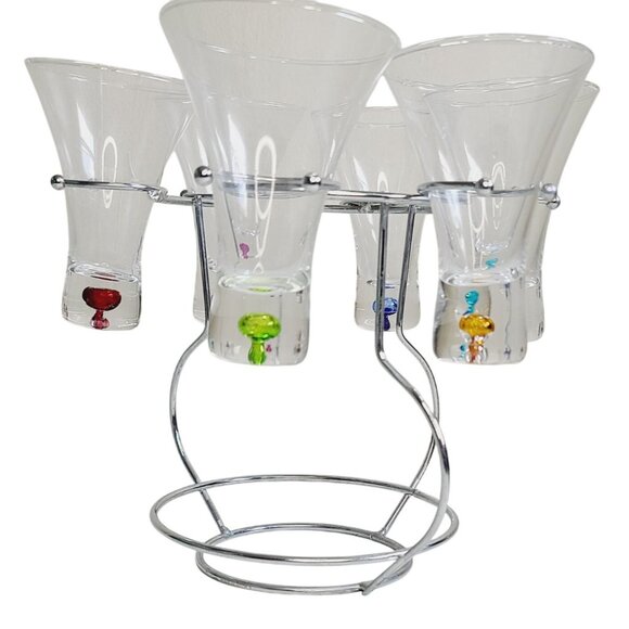 Torre & Tagus Glass Decanter Shot Glass Set of 6 Colorful Markers Metal Carrier - Picture 7 of 11